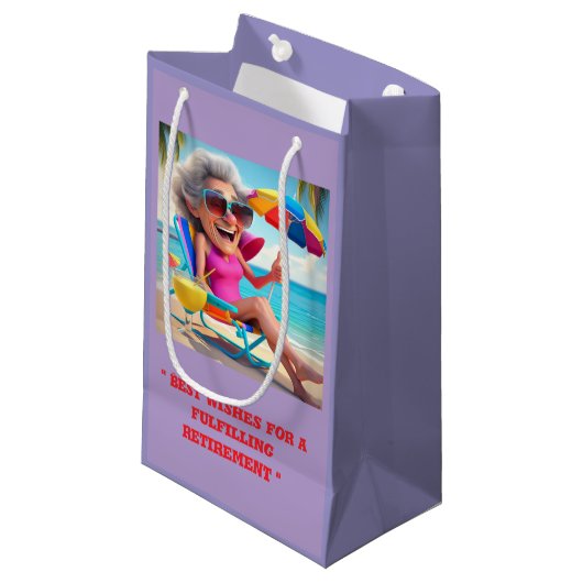 " LADY RETIRED AM STRAND " KLEINE GESCHENKTÜTE (Vorderseite Schrägansicht)