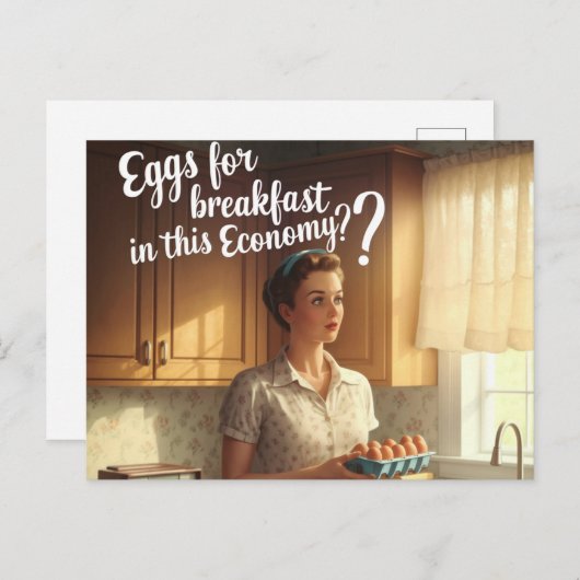 Lady Retro Kücheneier zum Frühstück Postkarte (Vorne/Hinten)