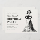 Lady Retro Vintages elegantes Kleid Geburtstag Einladung (Vorne/Hinten)