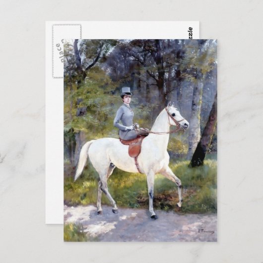 Lady Riding White Horse Malerei Postkarte (Vorne/Hinten)