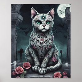 "Lady Rose" Gothic, Tag der Toten, Weiße Katze Poster