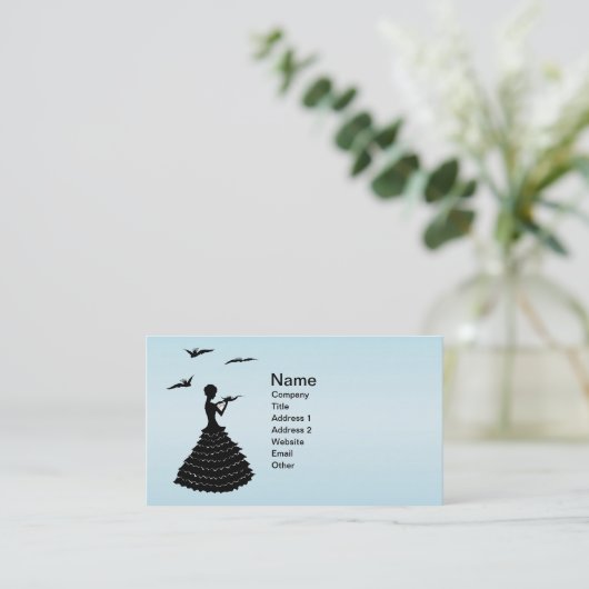 Lady Ruffled Dress Extravagant Docks in Black Silh Visitenkarte (Stehend Vorderseite)