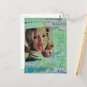 Lady sagt schh Mixed Media Collage Postkarte