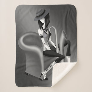 Lady Saxophonist - Jazz Inspiriert Blanket Sherpadecke