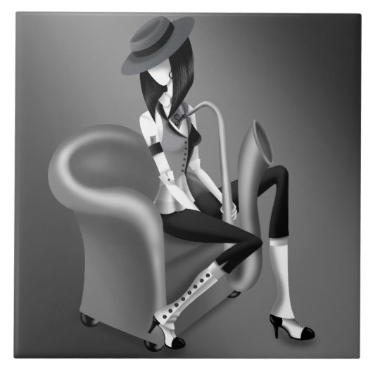 Lady Saxophonist - Jazz Inspiriert Dekorative Tile Fliese (Vorderseite)