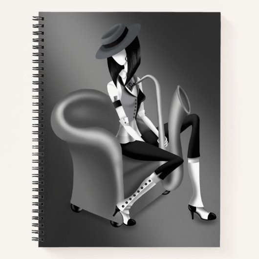 Lady Saxophonist - Jazz-Inspiriert Notebook Notizblock (Vorderseite)