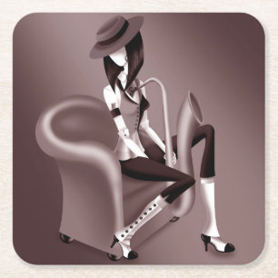Lady Saxophonist - Jazz Inspiriert Paper Untersetz Rechteckiger Pappuntersetzer
