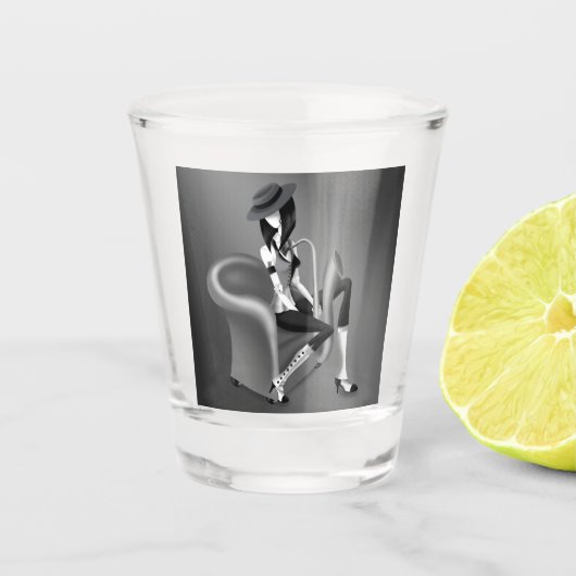 Lady Saxophonist - Jazz-Inspiriert Shot Glass Schnapsglas (Vorderseite)