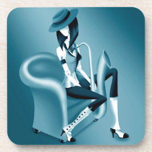 Lady Saxophonist - Jazz-Inspirierter Plastik-Unter Getränkeuntersetzer