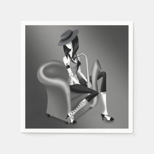 Lady Saxophonist - Jazz Inspiriertes Party Napkins Serviette (Vorderseite)