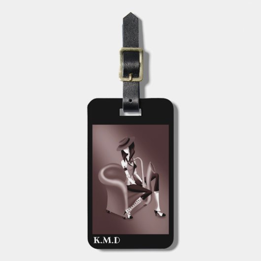 Lady Saxophonist mit Vintagem Jazz-Flair Gepäckanhänger (Vorderseite vertikal)