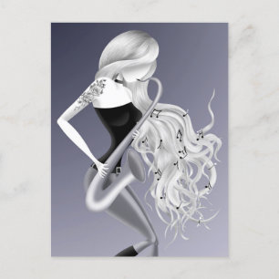 Lady Saxophonist monochrome graue Postkarte