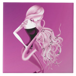 Lady Saxophonist Musician Pink monochrome Fliese
