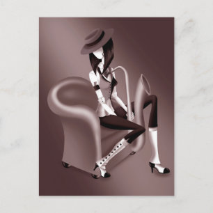 Lady Saxophonist Postcard mit Vintagem Flair Postkarte