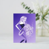 Lady Saxophonistin Blaue Postkarte (Stehend Vorderseite)