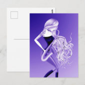 Lady Saxophonistin Blaue Postkarte (Vorne/Hinten)