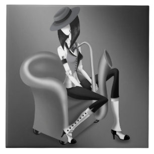 Lady Saxophonistin - Jazz-Inspirierte Dekorative F Fliese