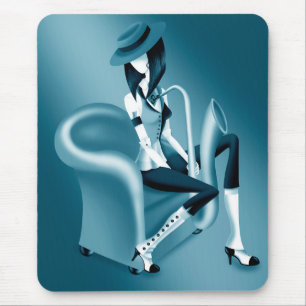 Lady Saxophonistin - Jazz-inspirierte Mausmatte Mousepad