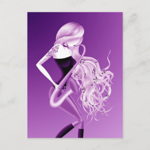 Lady Saxophonistin lila Postkarte
