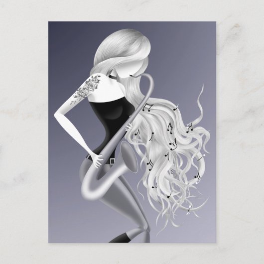 Lady Saxophonistin monochromes Grau Postkarte (Vorderseite)