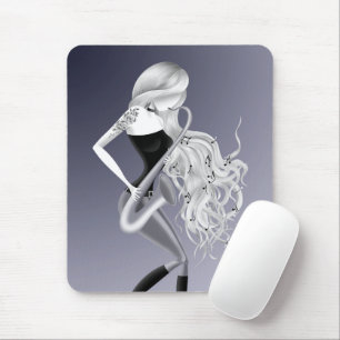 Lady Saxophonistin Musikerin Grau Monochrom  Mousepad