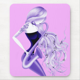 Lady Saxophonistin Musikerin Rosa & Lila Mousepad
