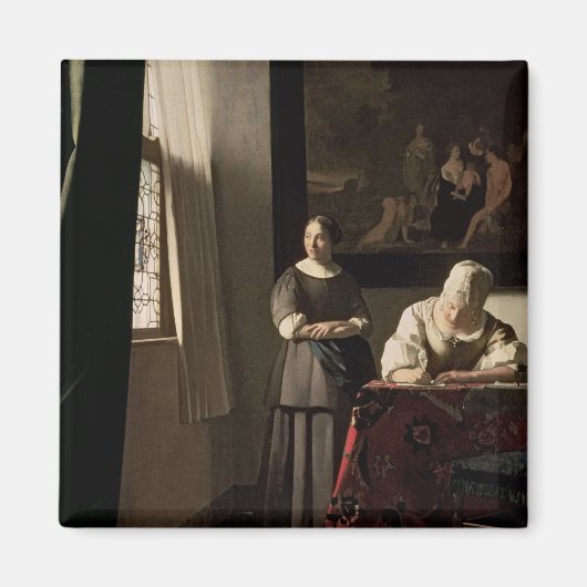 Lady schreibt einen Brief mit ihrer Magd, c.1670 Magnet (Vorne)