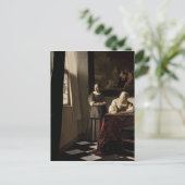 Lady schreibt einen Brief mit ihrer Magd, c.1670 Postkarte (Stehend Vorderseite)