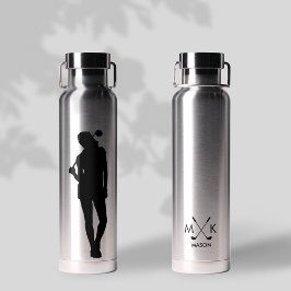 Lady Silver mit Schwarz | Modernes Golfer Monogram Trinkflasche