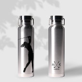 Lady Silver mit Schwarz-Modernes Golfer Monogramm Trinkflasche