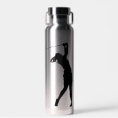 Lady Silver mit Schwarz-Modernes Golfer Monogramm Trinkflasche (Vorne)