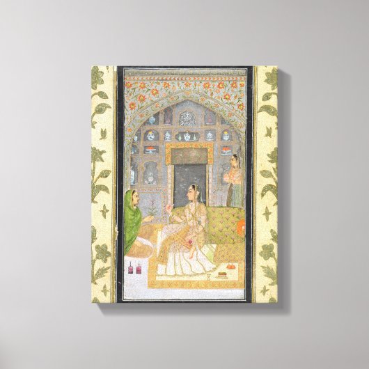 Lady sitzt in einem Pavillon mit Begleitern, aus d Leinwanddruck (Vorderseite)