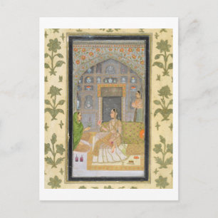 Lady sitzt in einem Pavillon mit Begleitern, aus d Postkarte
