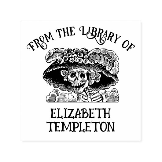 Lady Skeleton Skull mit Big Hat Library Book Name Permastempel (Design)