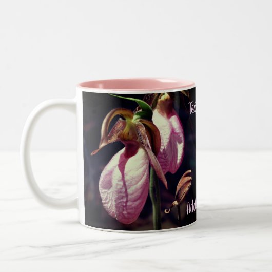 Lady Slipper Orchid Blume Pair Personalisiert Zweifarbige Tasse (Links)
