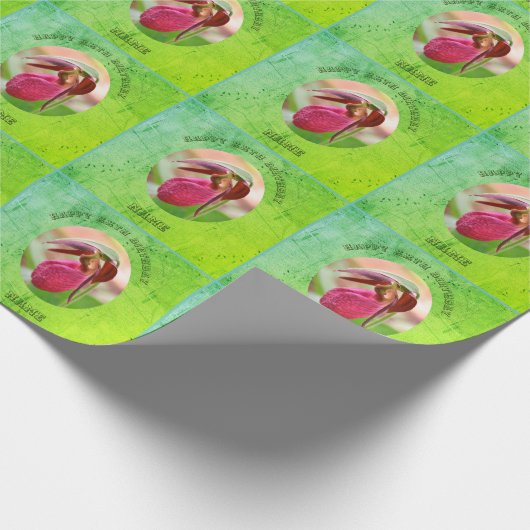 Lady Slipper Orchid Personalisiert Geburtstag Geschenkpapier (Ecke)