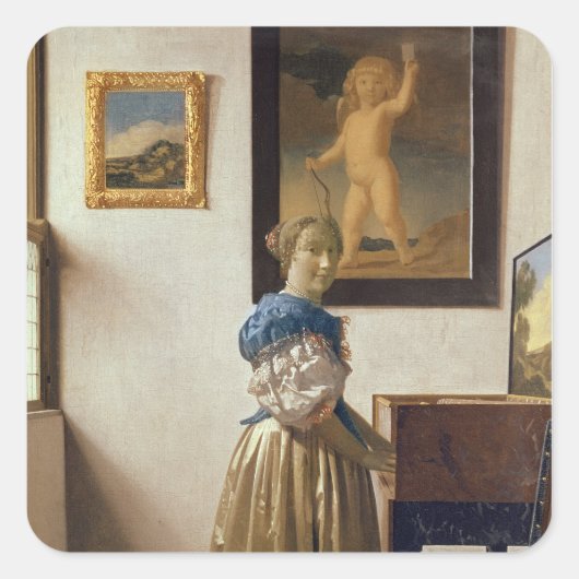 Lady stehend am Virginal, c.1672-73 Quadratischer Aufkleber (Vorderseite)