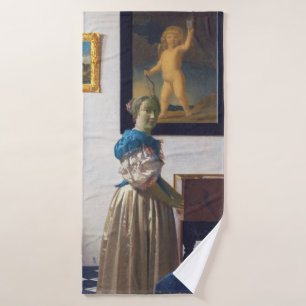 Lady Stehend in einer Jungfrau, Johannes Vermeer Badehandtuch