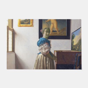 Lady Stehend in einer Jungfrau, Johannes Vermeer Fußmatte