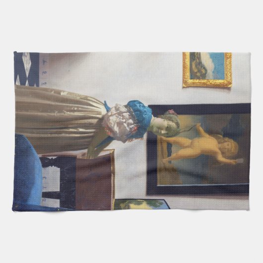 Lady Stehend in einer Jungfrau, Johannes Vermeer Geschirrtuch (Horizontal)