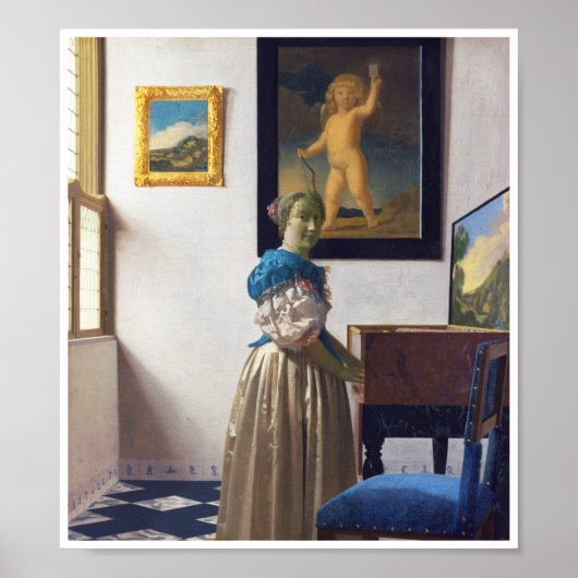Lady Stehend in einer Jungfrau, Johannes Vermeer Poster (Vorne)