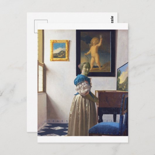 Lady Stehend in einer Jungfrau, Johannes Vermeer Postkarte (Vorne/Hinten)
