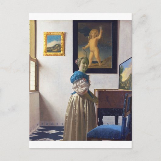 Lady Stehend in einer Jungfrau, Johannes Vermeer Postkarte (Vorderseite)