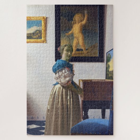 Lady Stehend in einer Jungfrau, Johannes Vermeer Puzzle (Vertikal)