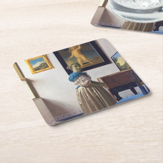 Lady Stehend in einer Jungfrau, Johannes Vermeer Rechteckiger Pappuntersetzer (angewinkelt)