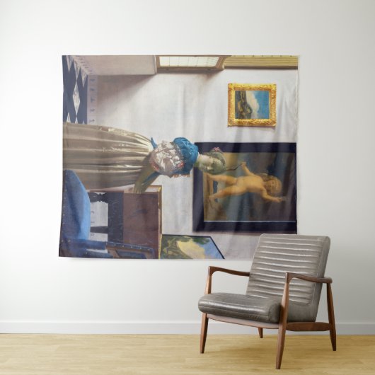 Lady Stehend in einer Jungfrau, Johannes Vermeer Wandteppich (Beispiel (Horizontal))
