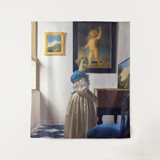 Lady Stehend in einer Jungfrau, Johannes Vermeer Wandteppich (Vorderseite)