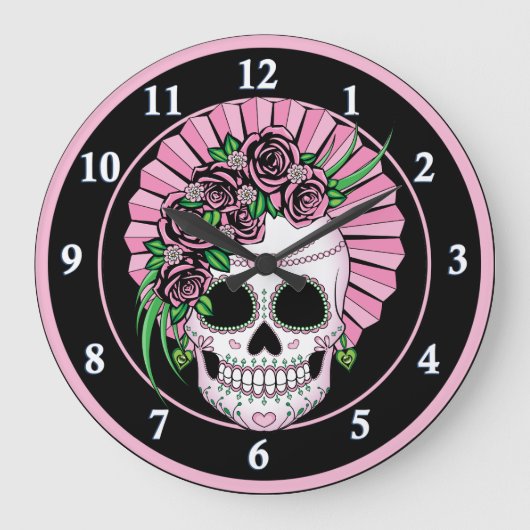 Lady Sugar Skull Große Wanduhr (Vorderseite)