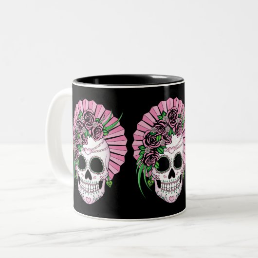 Lady Sugar Skull Zweifarbige Tasse (Vorderseite Links)