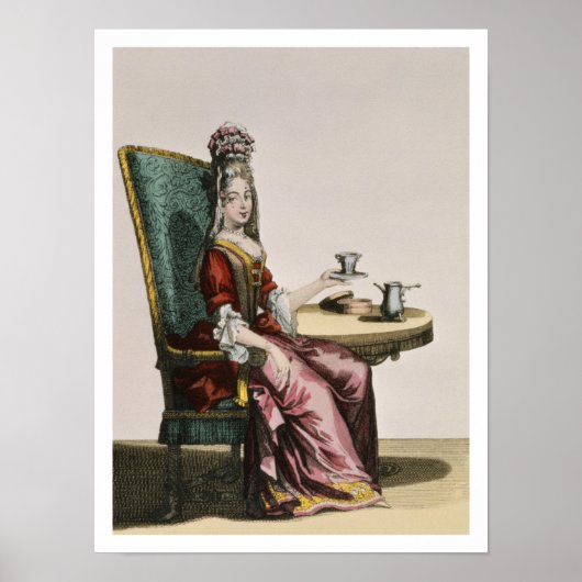 Lady take Coffee, fashion plate, c.1695 (engravi Poster (Vorne)